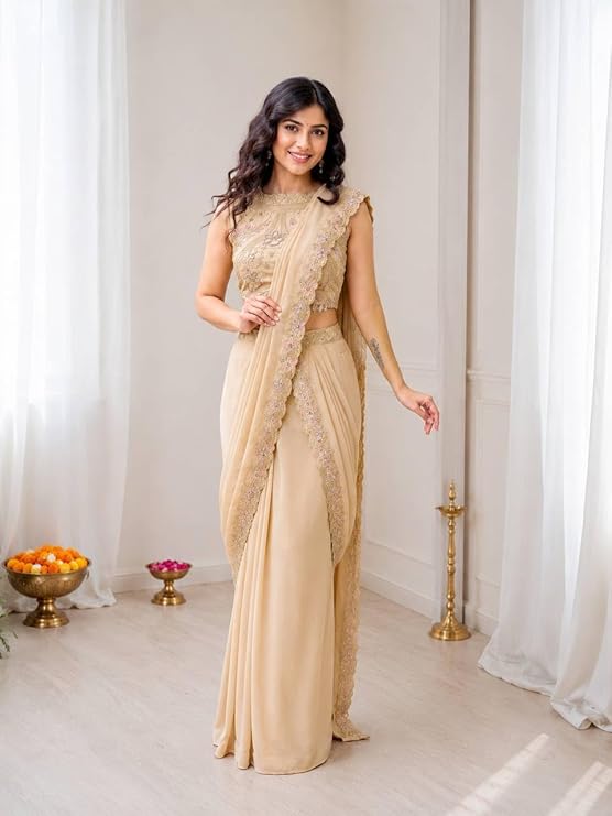 Premium Star Georgette Ready to Wear Lehenga with Attached Pallu, Embroidery Sequin Work & Stitched Blouse