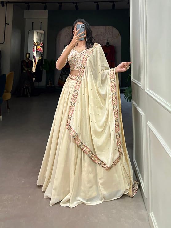 Women's Georgette Embroidery work Lehenga Choli with Dupatta | Bridesmaid Wedding Lehenga Choli for women