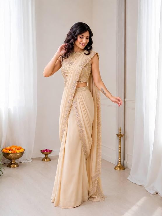 Premium Star Georgette Ready to Wear Lehenga with Attached Pallu, Embroidery Sequin Work & Stitched Blouse