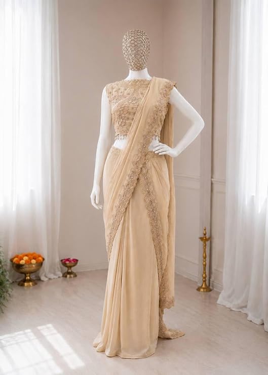 Premium Star Georgette Ready to Wear Lehenga with Attached Pallu, Embroidery Sequin Work & Stitched Blouse