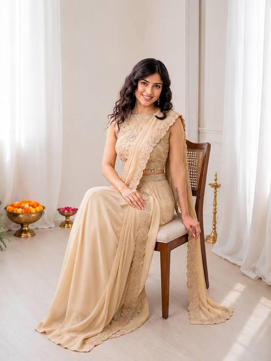 Premium Star Georgette Ready to Wear Lehenga with Attached Pallu, Embroidery Sequin Work & Stitched Blouse