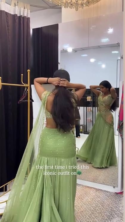 Heavy Chinon Silk Ready to Wear Lehenga with Embroidery Sequin Butta, Attached Net Pallu & Stitched Blouse