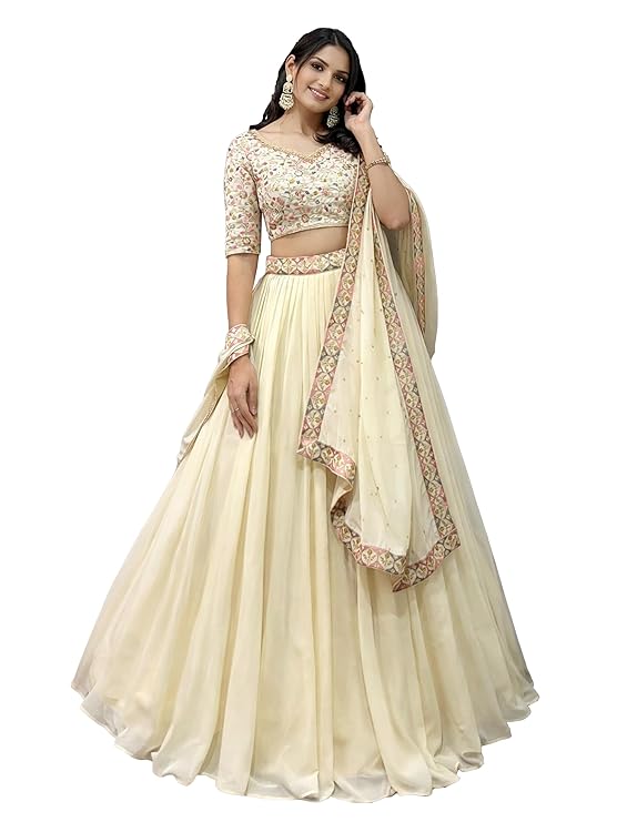 Women's Georgette Embroidery work Lehenga Choli with Dupatta | Bridesmaid Wedding Lehenga Choli for women