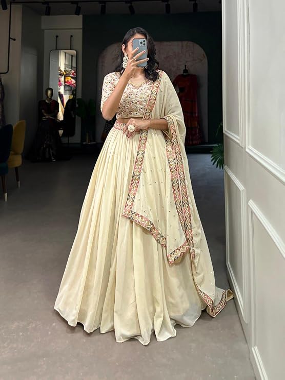 Women's Georgette Embroidery work Lehenga Choli with Dupatta | Bridesmaid Wedding Lehenga Choli for women