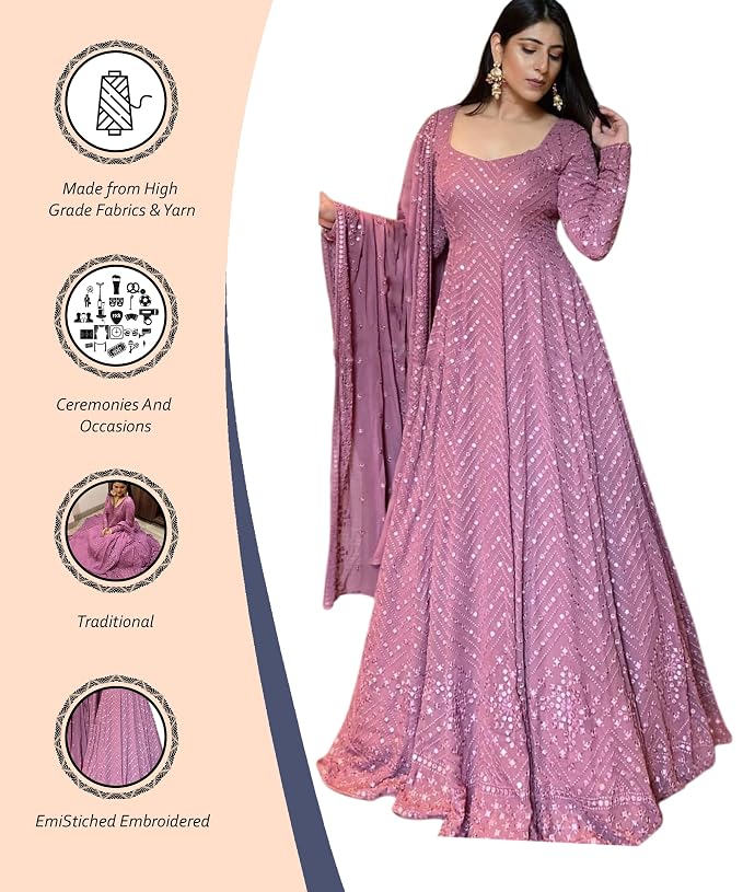 Traditional Anarkali Gown with Dupatta Set, Full Length Gown, Wedding