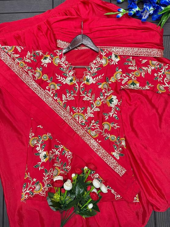 Women’s Designer Chinon Lehenga Set with Embroidery Sequin Work Jacket, 4 Meter Flare, Full Stitched Lehenga and Embroidered Dupatta