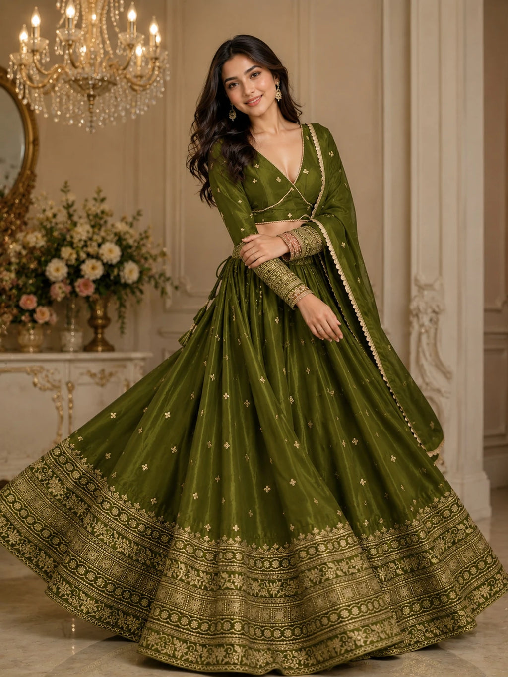 Cute Fellow Embroidered Semi Stitched Lehenga Choli
