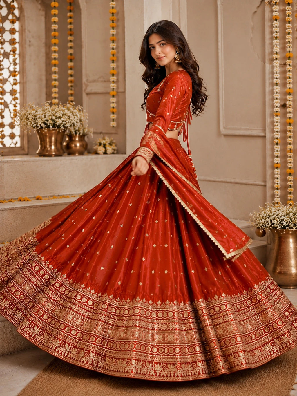 Cute Fellow Embroidered Semi Stitched Lehenga Choli