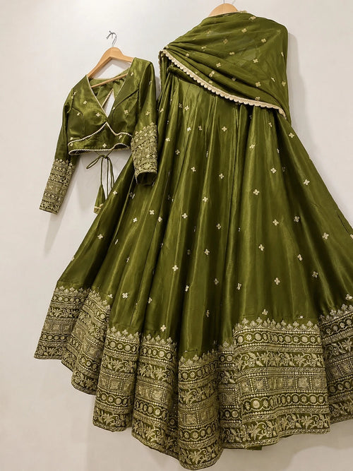 Cute Fellow Embroidered Semi Stitched Lehenga Choli