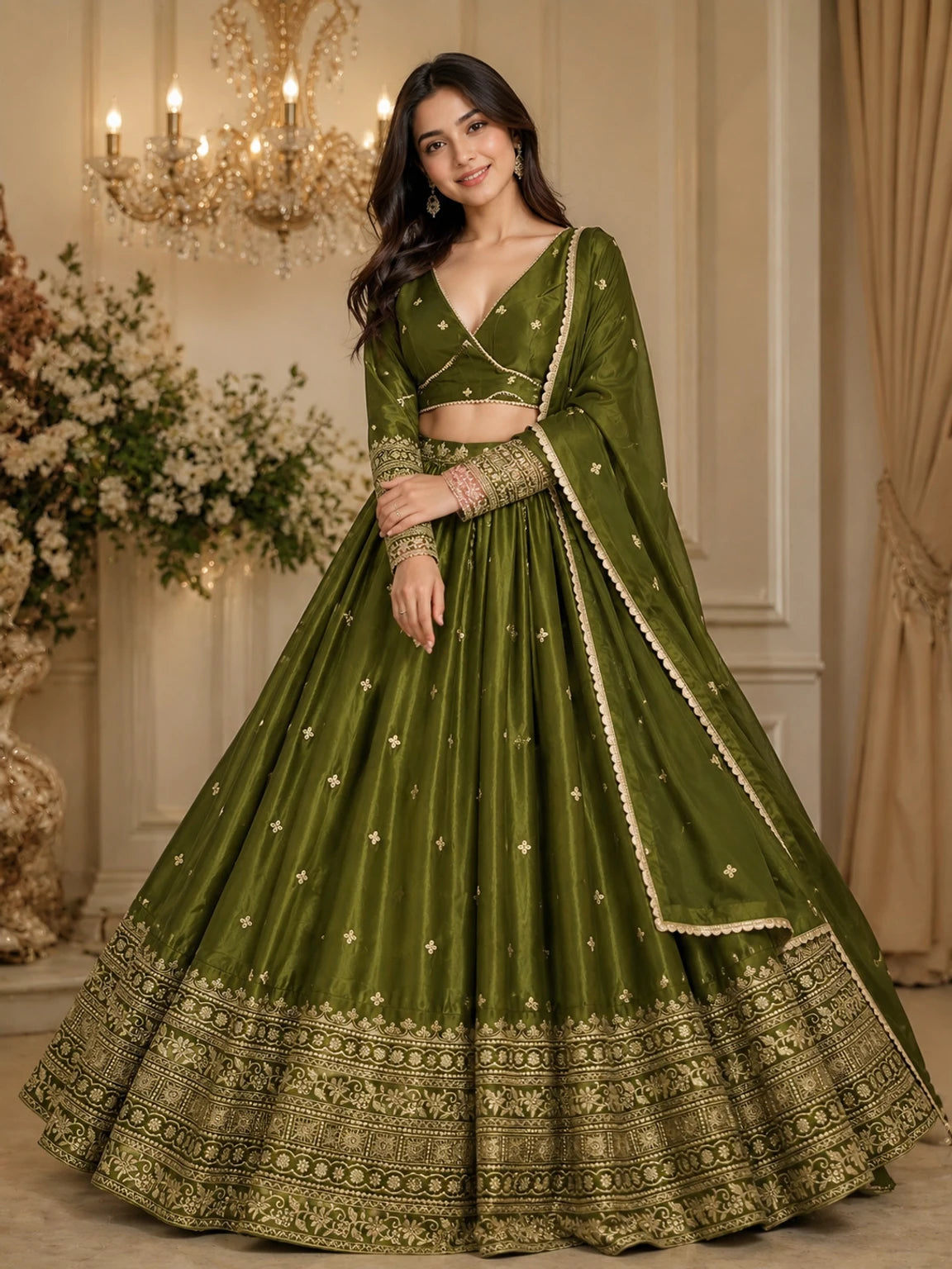 Cute Fellow Embroidered Semi Stitched Lehenga Choli