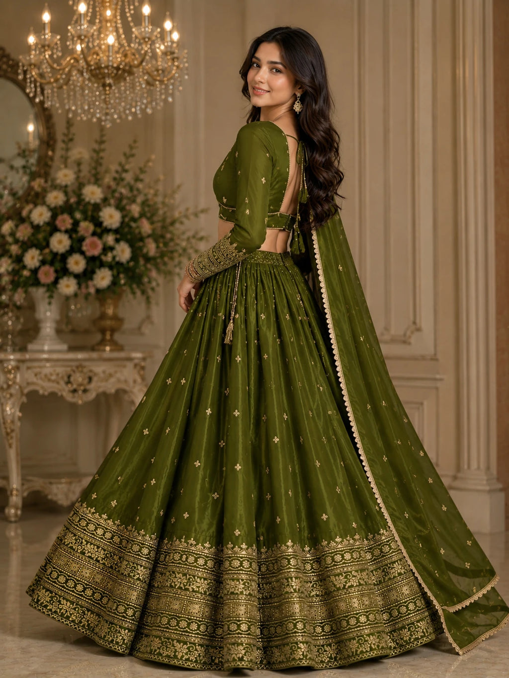 Cute Fellow Embroidered Semi Stitched Lehenga Choli
