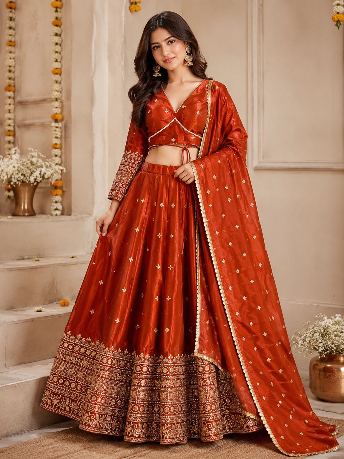 Cute Fellow Embroidered Semi Stitched Lehenga Choli