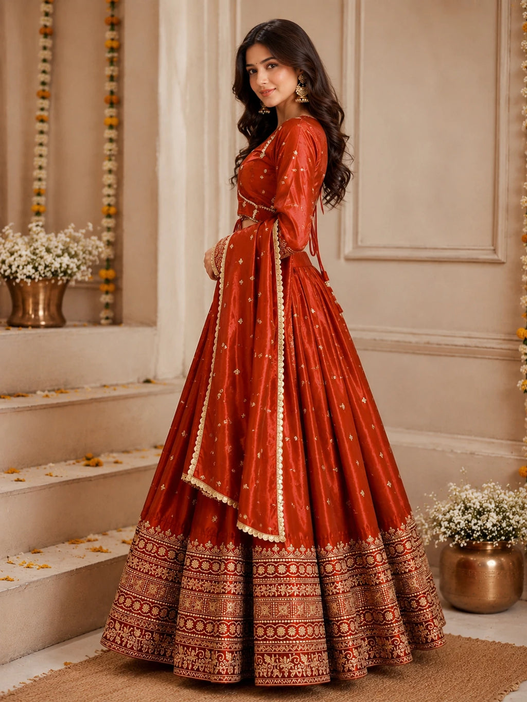 Cute Fellow Embroidered Semi Stitched Lehenga Choli