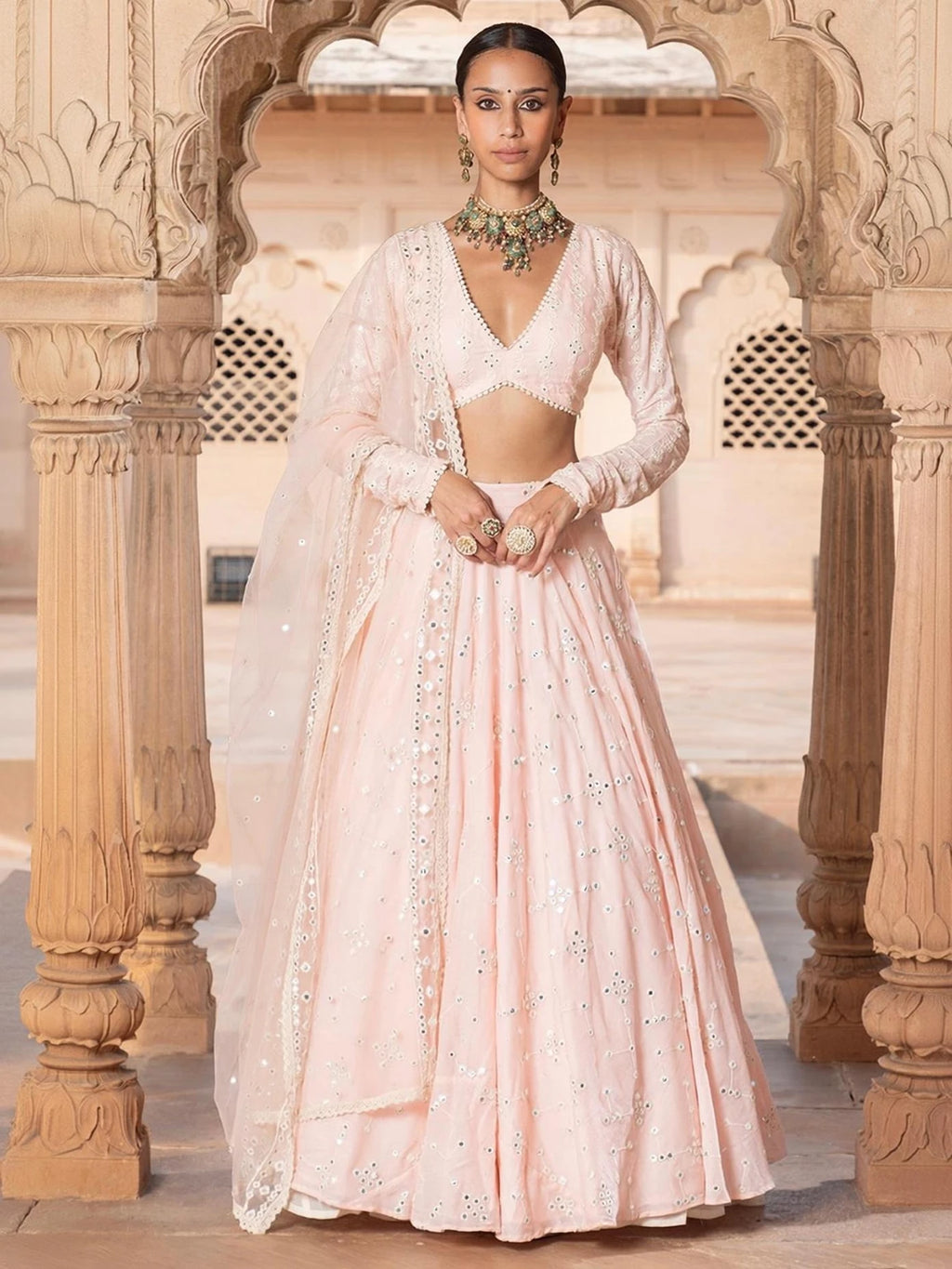 Embroidered Semi Stitched Lehenga Choli