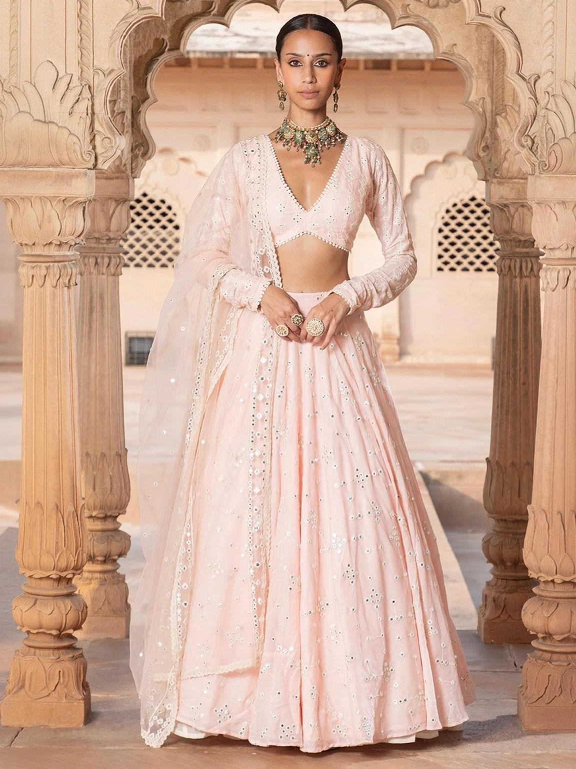 Embroidered Semi Stitched Lehenga Choli