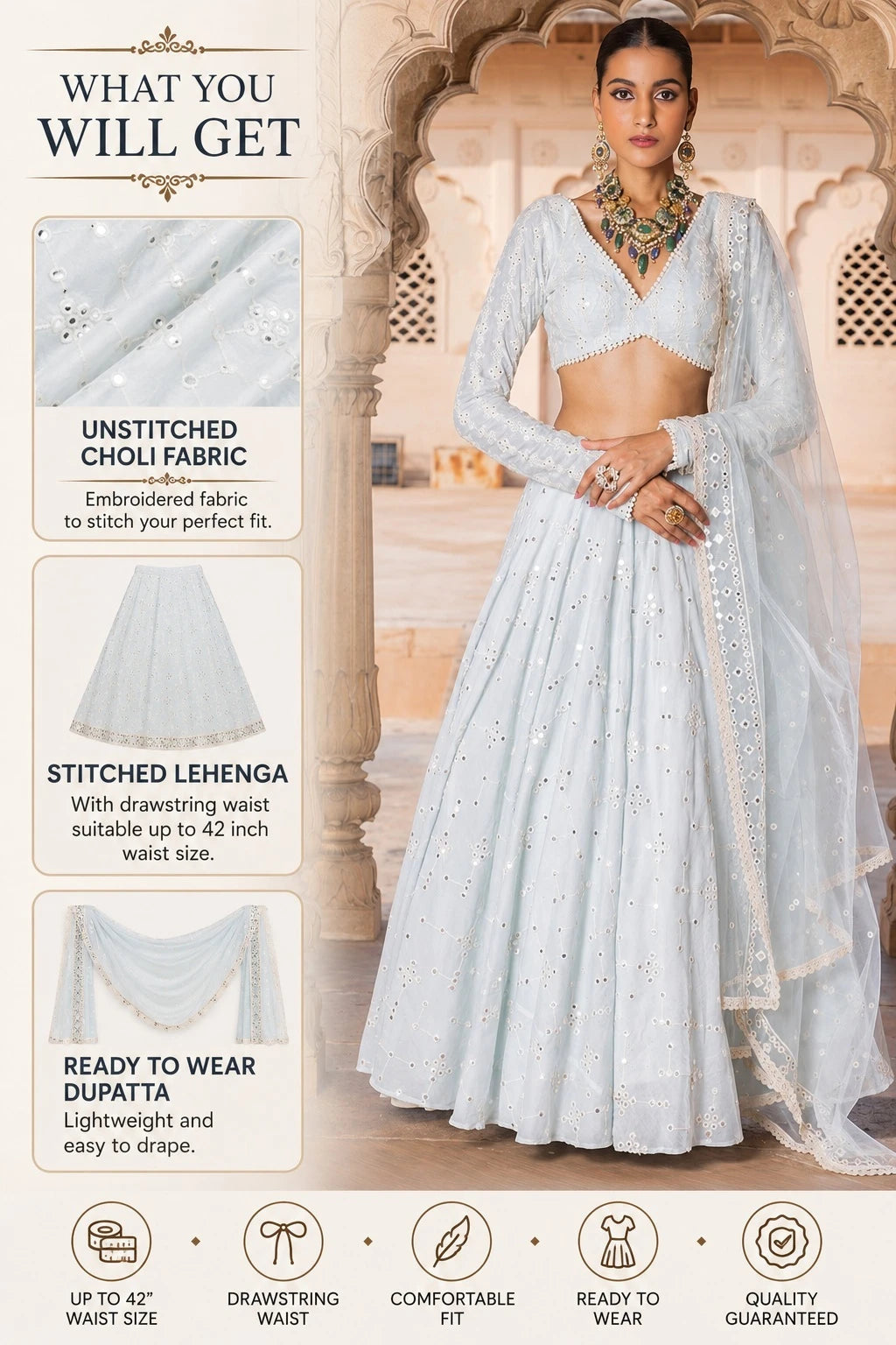 Embroidered Semi Stitched Lehenga Choli