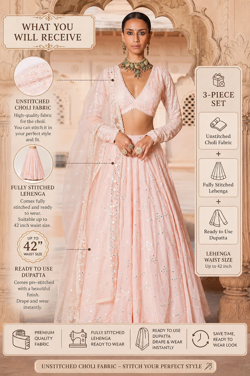 Embroidered Semi Stitched Lehenga Choli