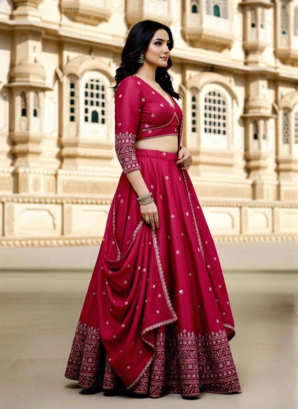Cute Fellow Embroidered Semi Stitched Lehenga Choli