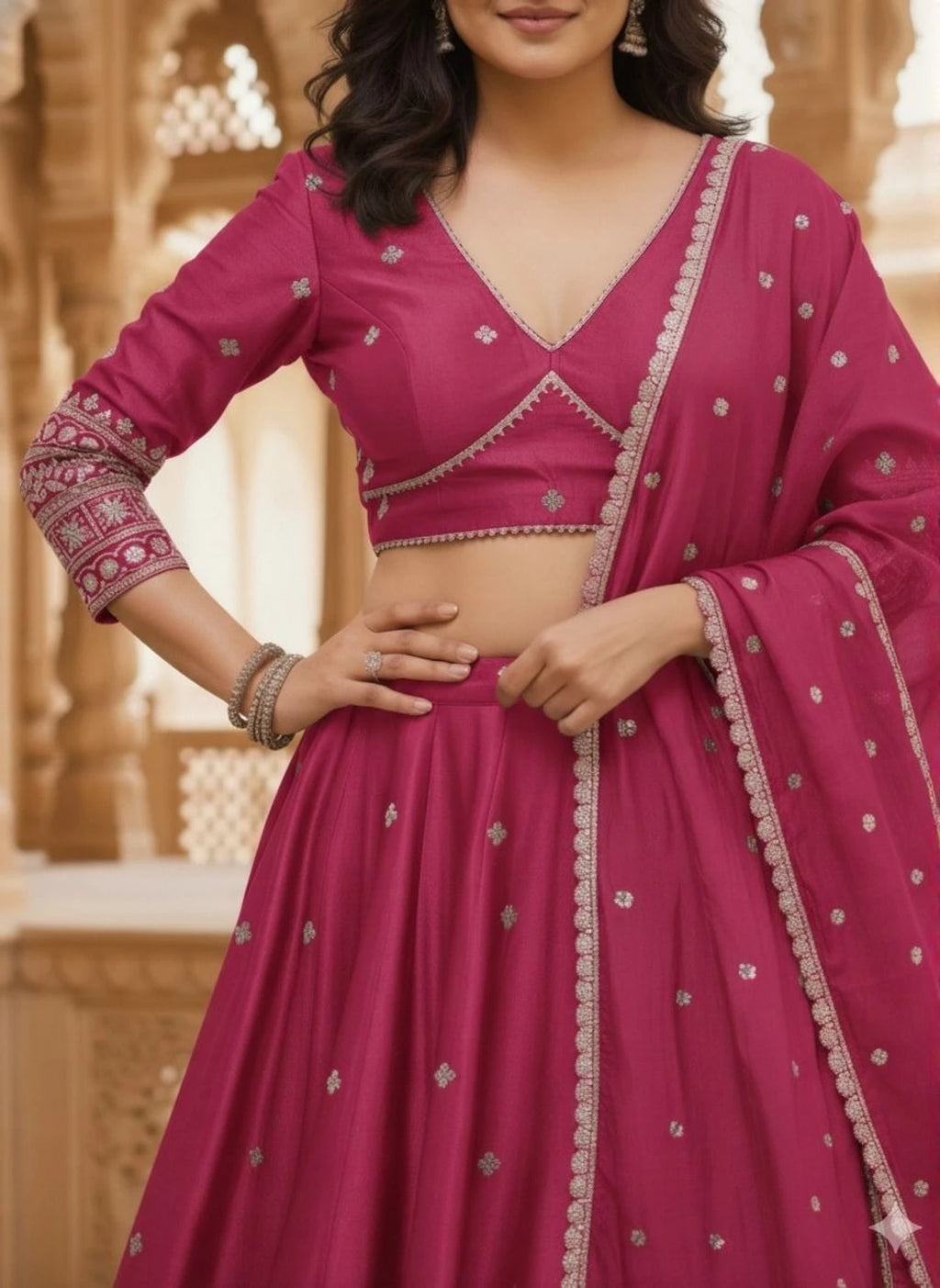 Cute Fellow Embroidered Semi Stitched Lehenga Choli