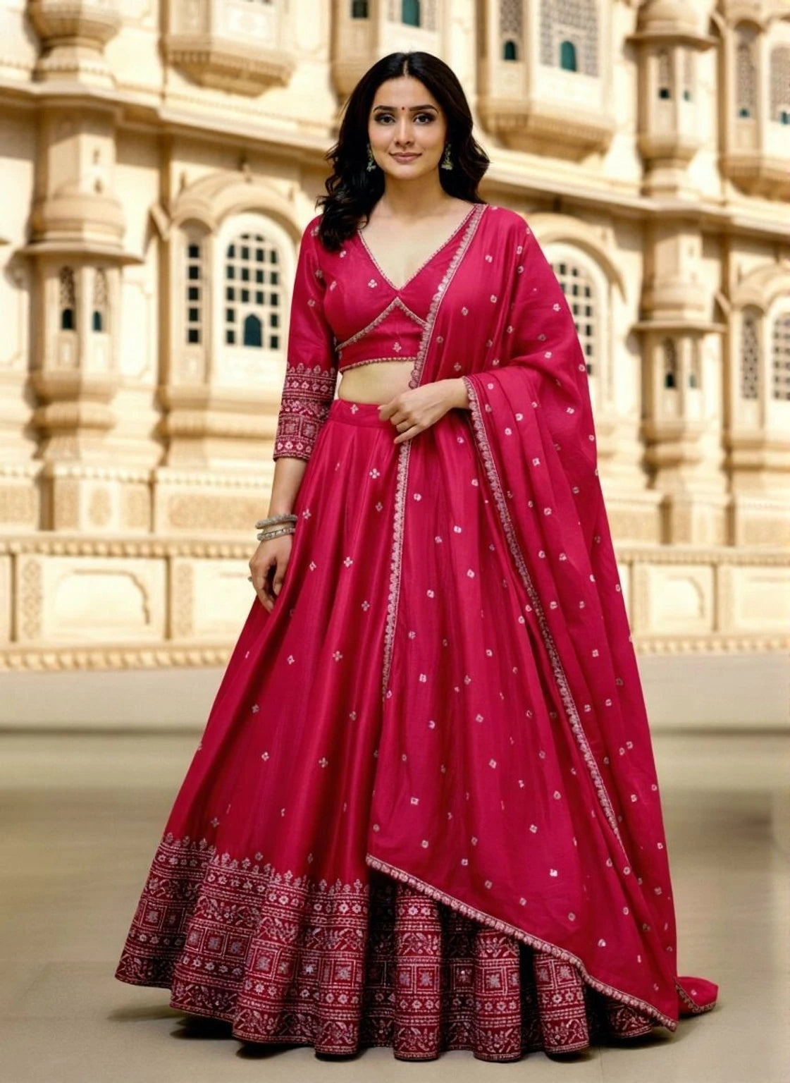 Cute Fellow Embroidered Semi Stitched Lehenga Choli