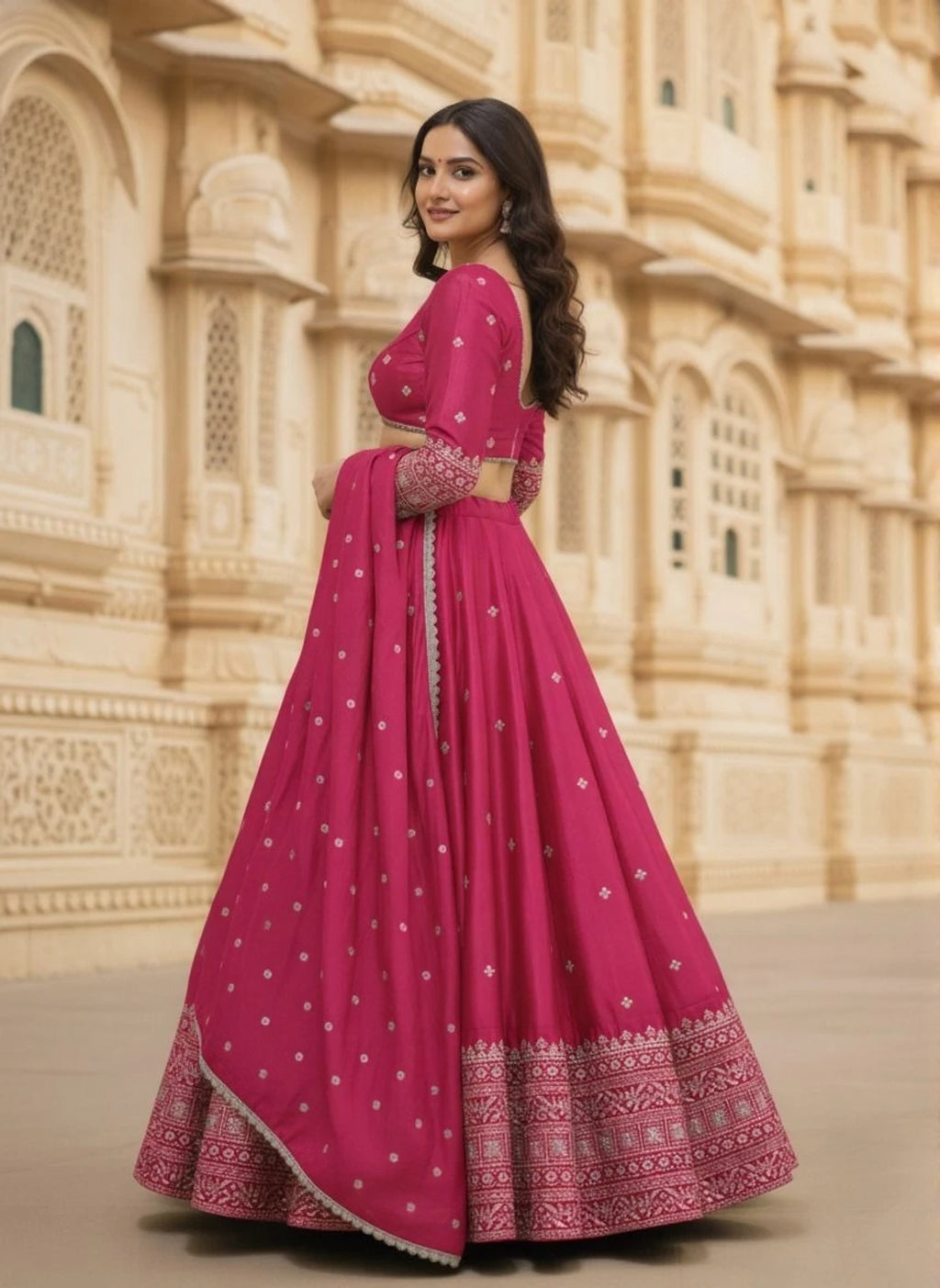 Cute Fellow Embroidered Semi Stitched Lehenga Choli