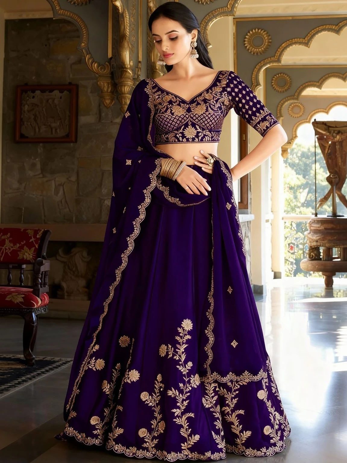 Kedar Fab Embroidered Semi Stitched Lehenga Choli