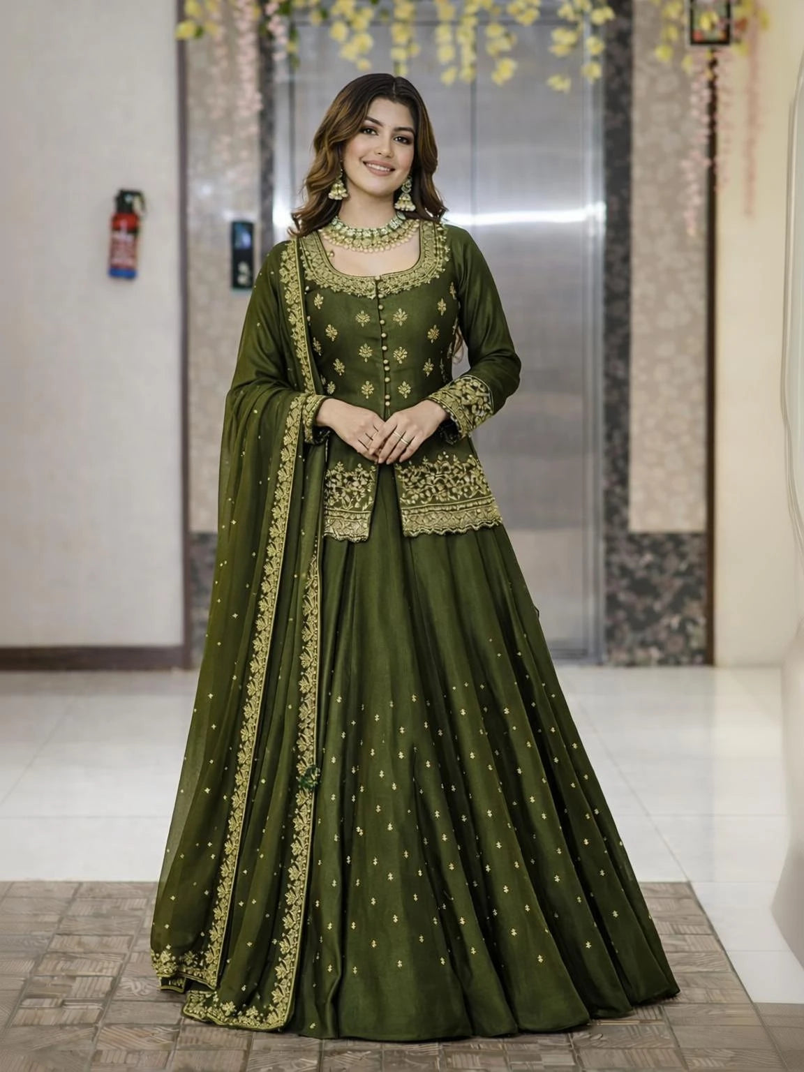 Trivety Embroidered Stitched Lehenga & Kurta