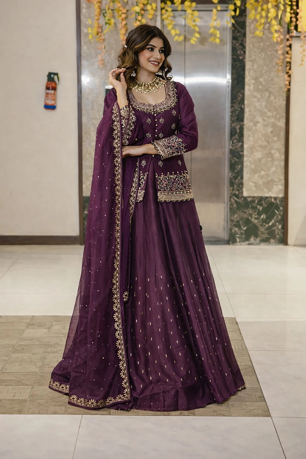 Trivety Embroidered Stitched Lehenga & Kurta